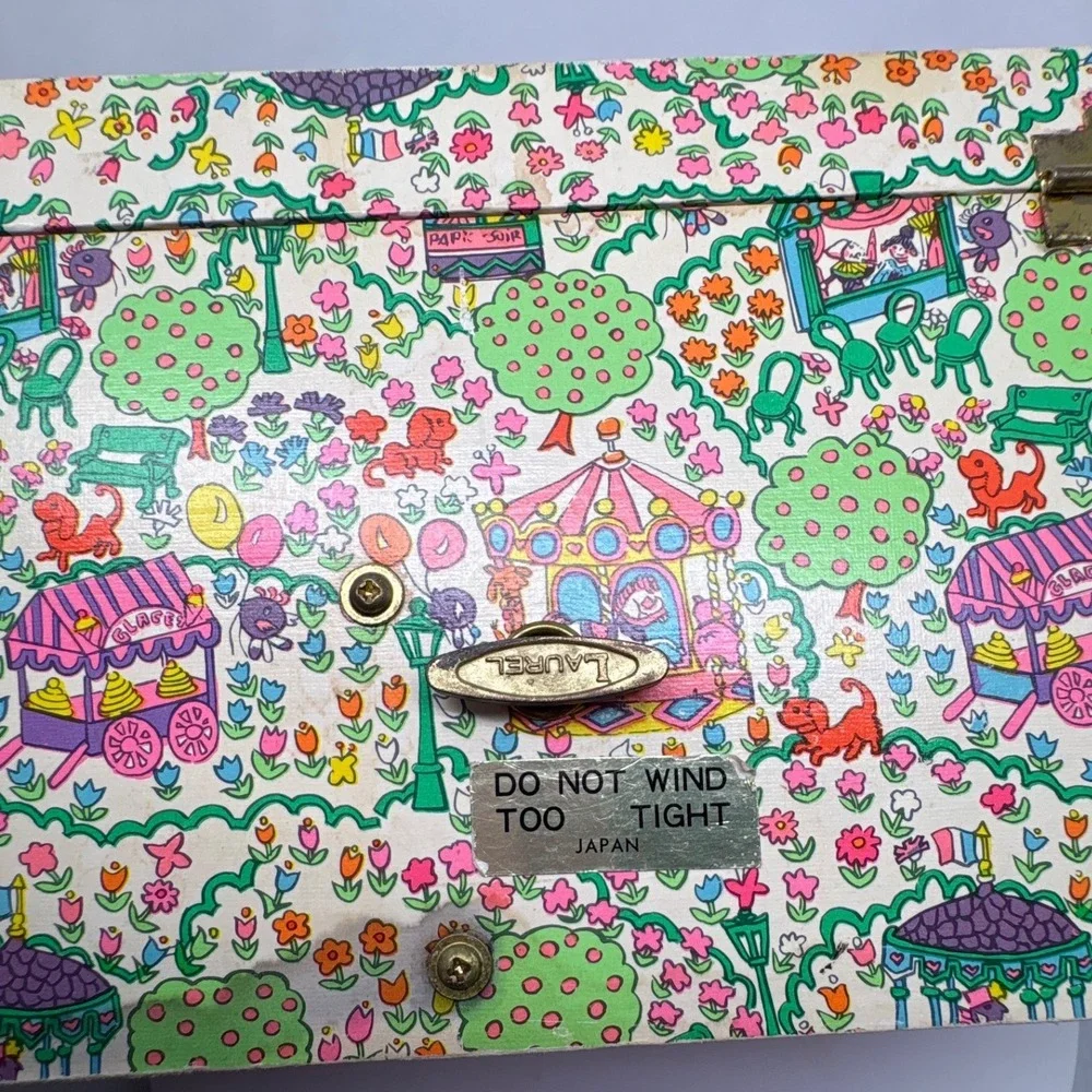 Vintage Laurel Japan Musical Jewelry Box Carnival Carousel Lara's Theme‎ Red